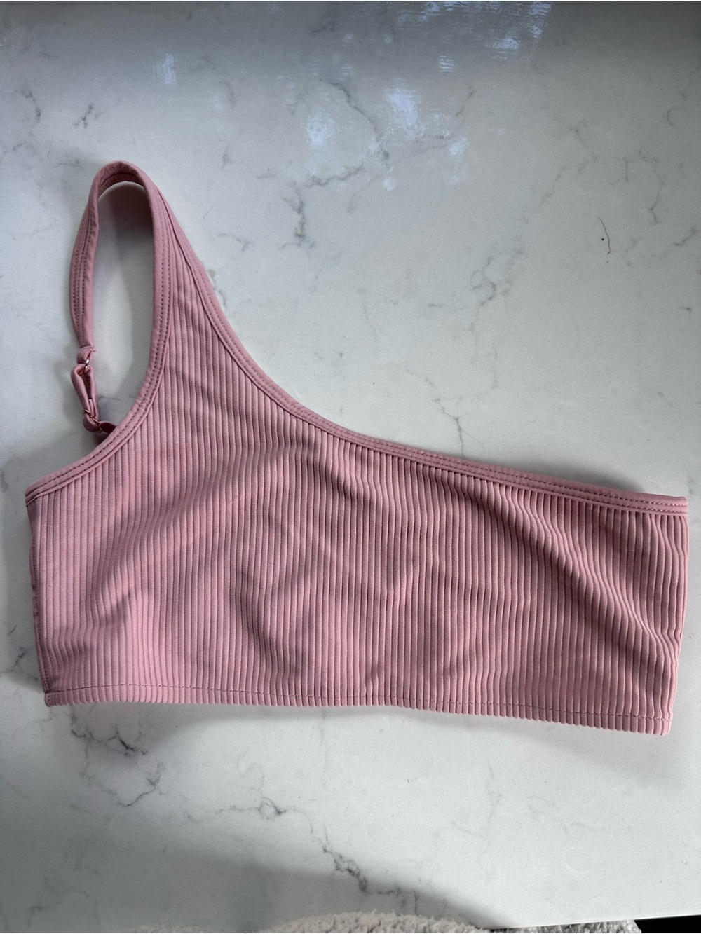 Frankie's Bikinis One-Shoulder Ribbed Bikini Top - Dusty Pink